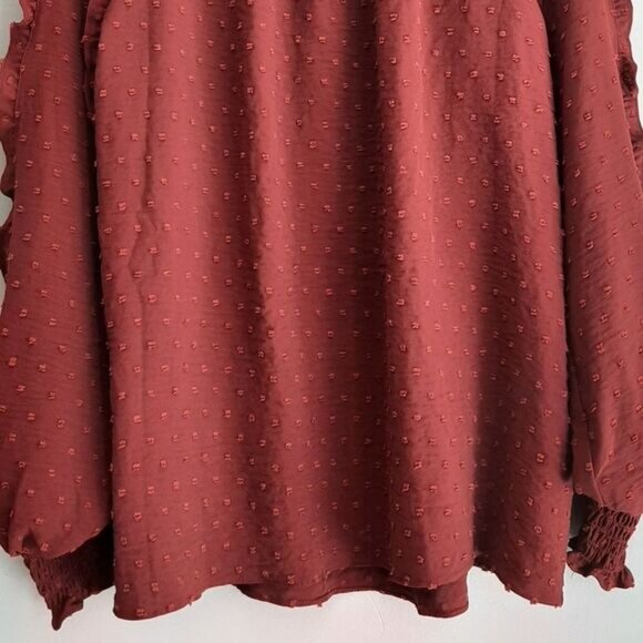 MAX STUDIO / Swiss Dot Textured Boho Ruffle Sleeve Blouse Rust Brown Sz XL - Picture 11 of 13